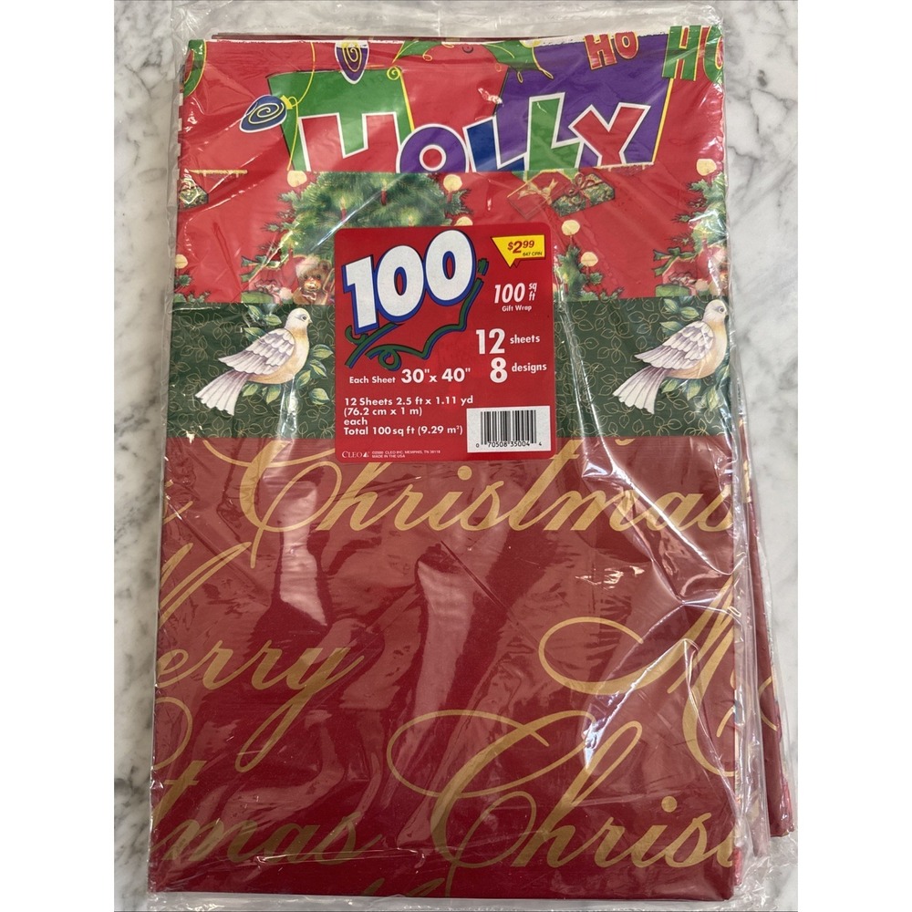 Vtg Cleo Christmas Heavy Wrapping Paper 12 Sheets 8 Designs 100 SQ FT Santa